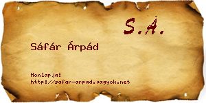 Sáfár Árpád névjegykártya